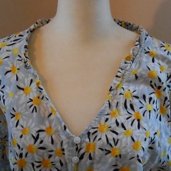 For Cynthia Floral Ruffled V-Neck Tie At Waist Zipper Crop Top Linen Blend Sz-Lg - Picture 3 of 5